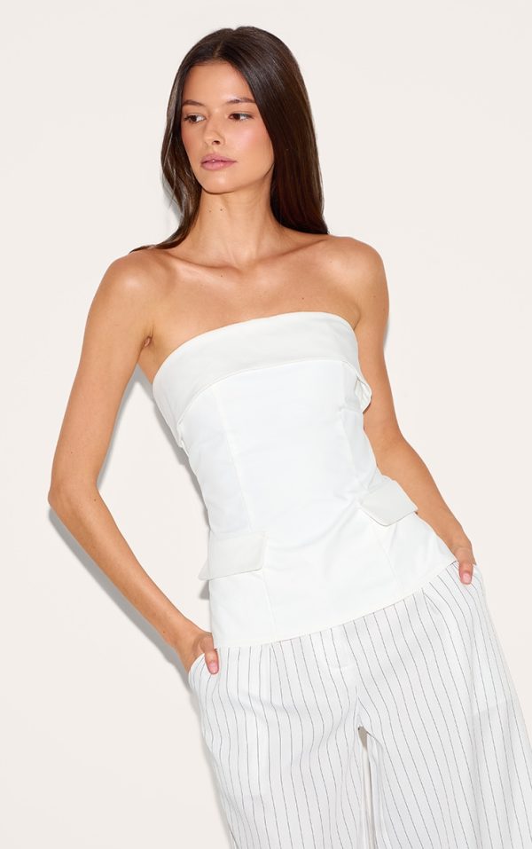 White Pocket Detail Foldover Bandeau