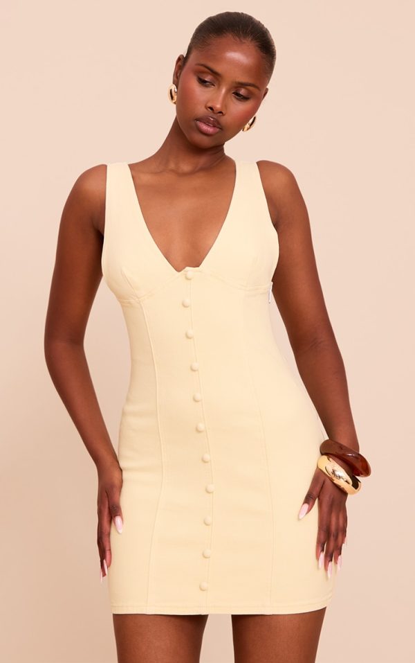 Lemon Button Detail Denim Mini Dress