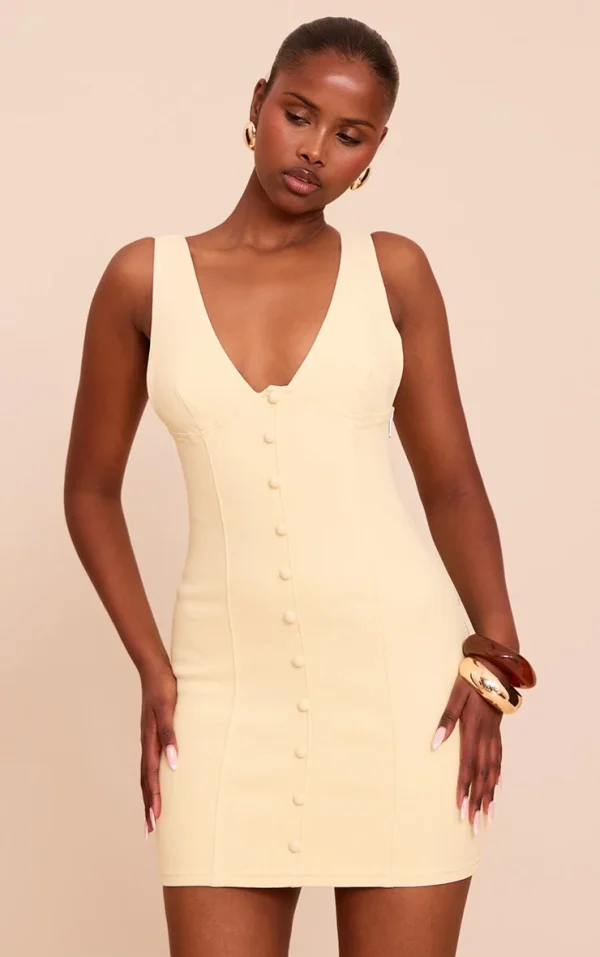 Lemon Button Detail Denim Mini Dress