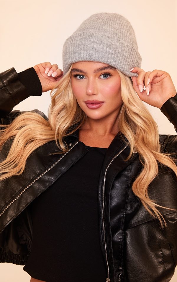 Grey Ribbed Knit Beanie
