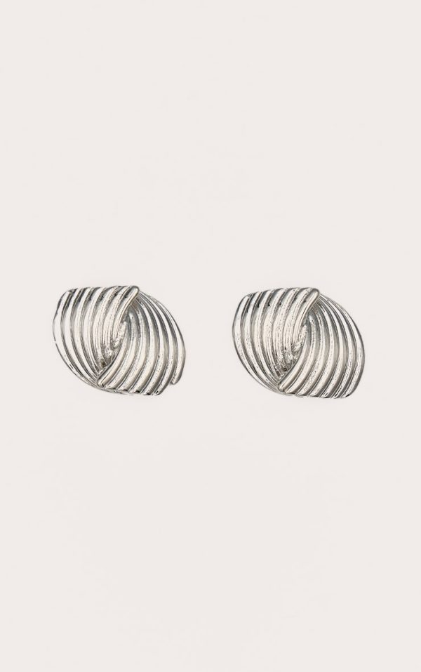 Silver Ribbed Knot Stud Earrings