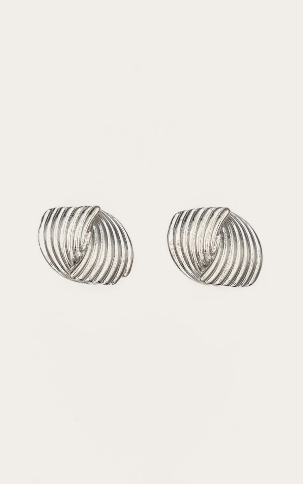 Silver Ribbed Knot Stud Earrings