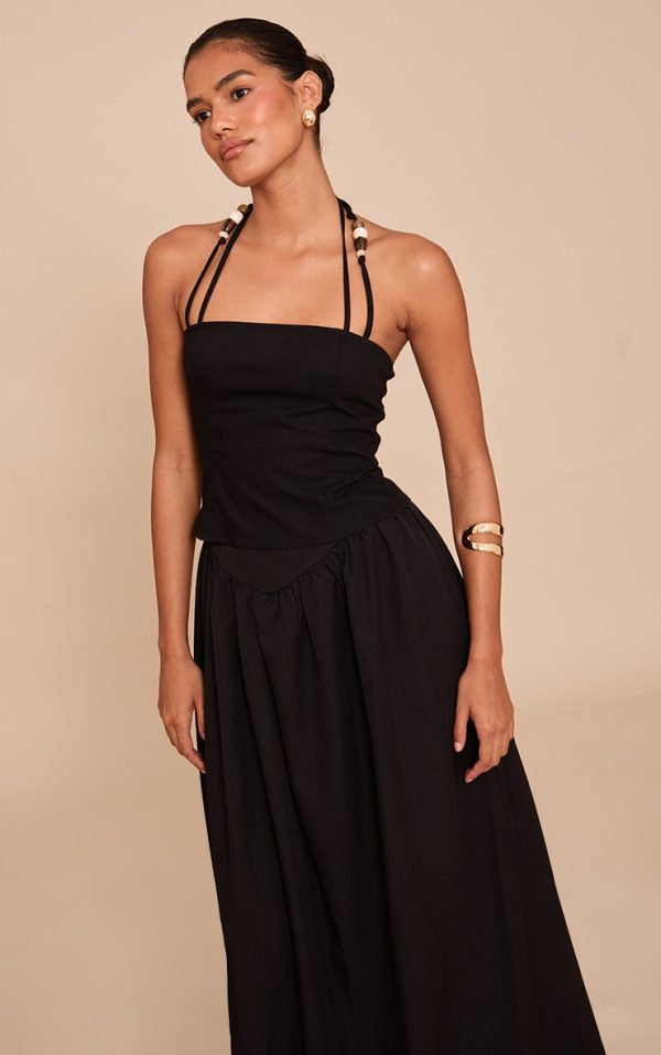 Black  Beaded Halterneck Long Top