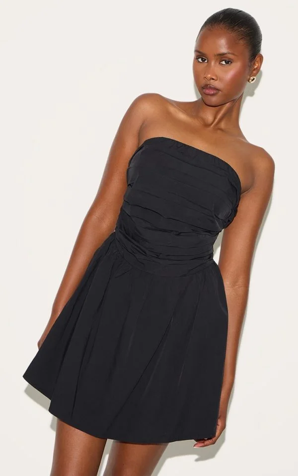Black Bandeau Ruched Detail Shift Dress