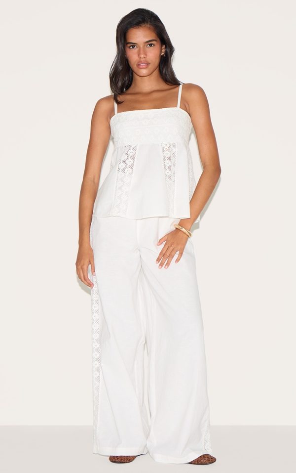 White Crochet Side Detail Pants