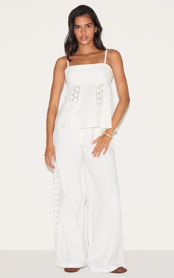 White Crochet Side Detail Pants