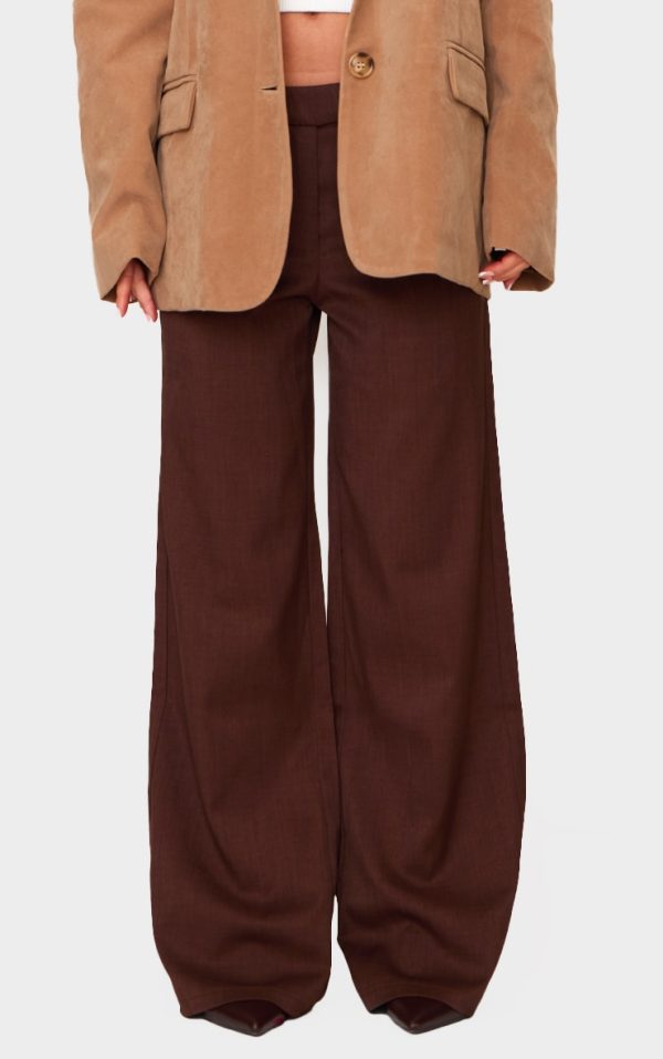 Petite Chocolate Woven Low Rise Wide Leg Pants