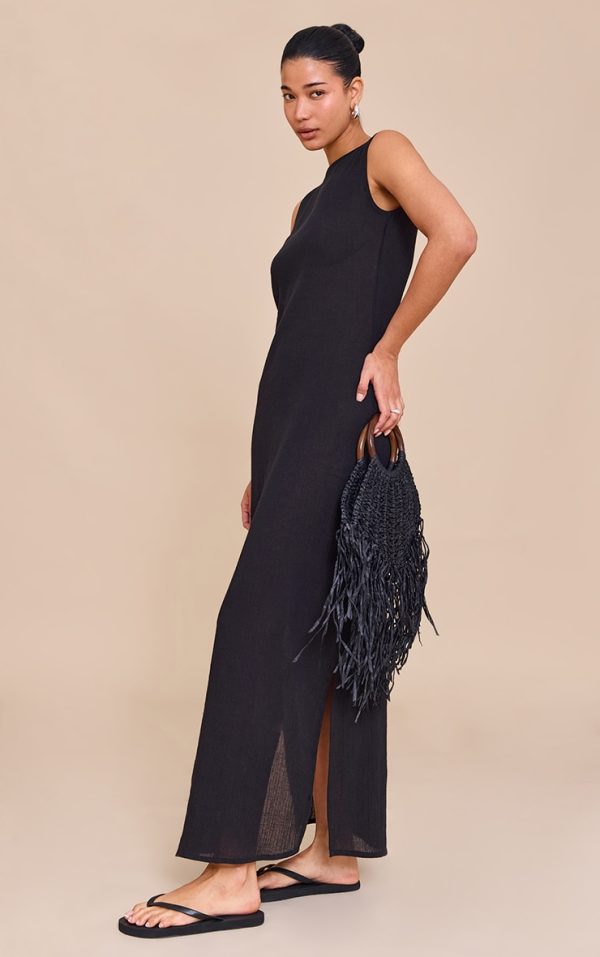 Black Cheesecloth Sleeveless Midaxi Dress