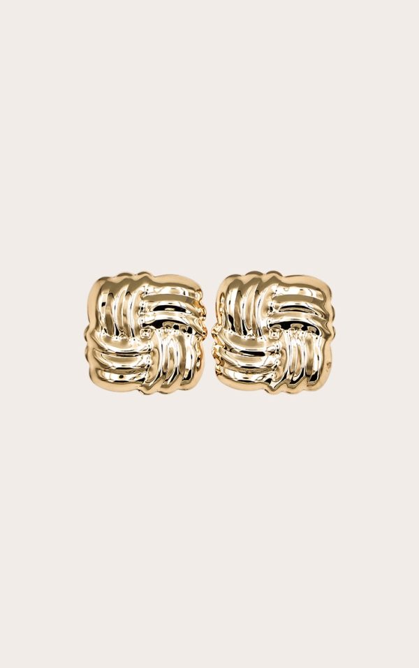 Gold Large Quilted Stud Earrings