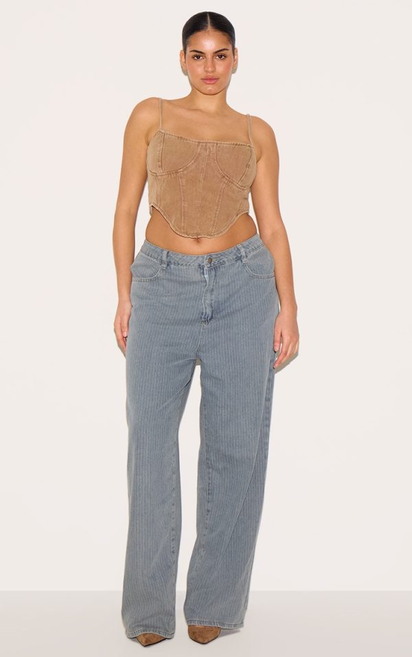 Plus Washed Blue Pinstripe Denim Boyfriend Straight Leg Jeans