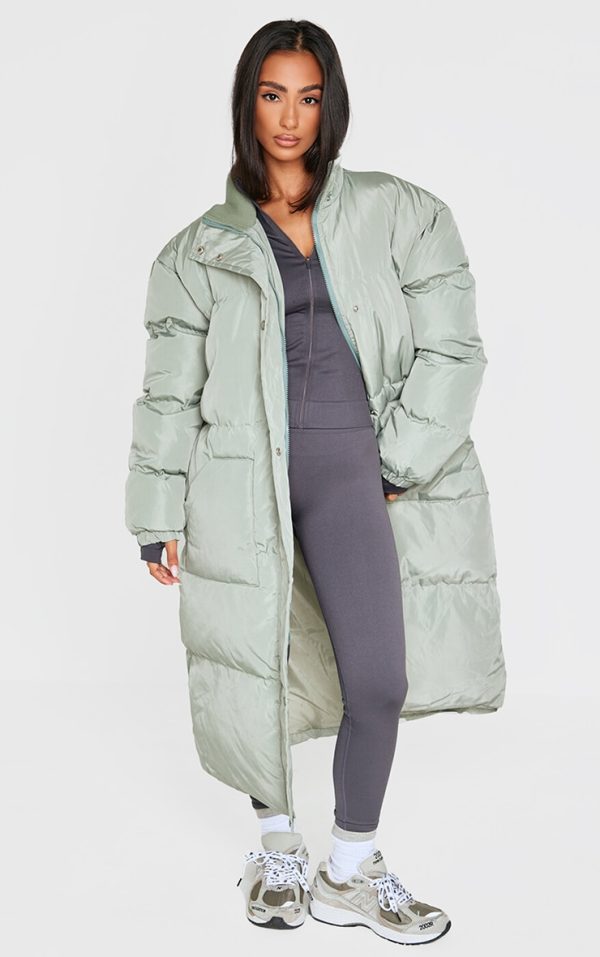 Petite Sage Green Maxi Puffer Coat