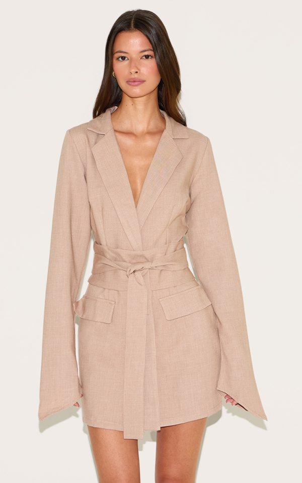 Clay Woven Belted Blazer Dress