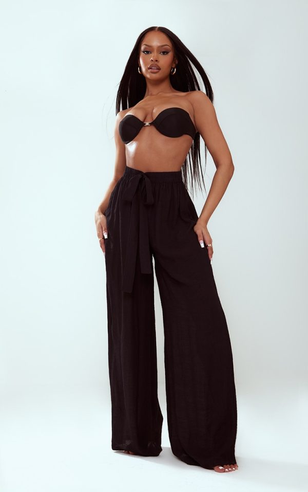 Black Linen Look Palazzo Beach Pants