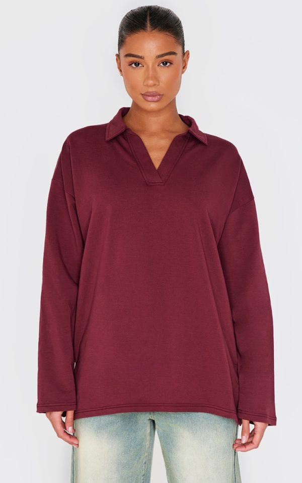 Burgundy Collared Lightweight Sweatshirt