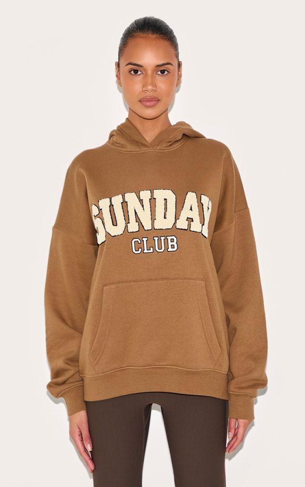 Taupe Oversized Sunday Borg Applique Hoodie