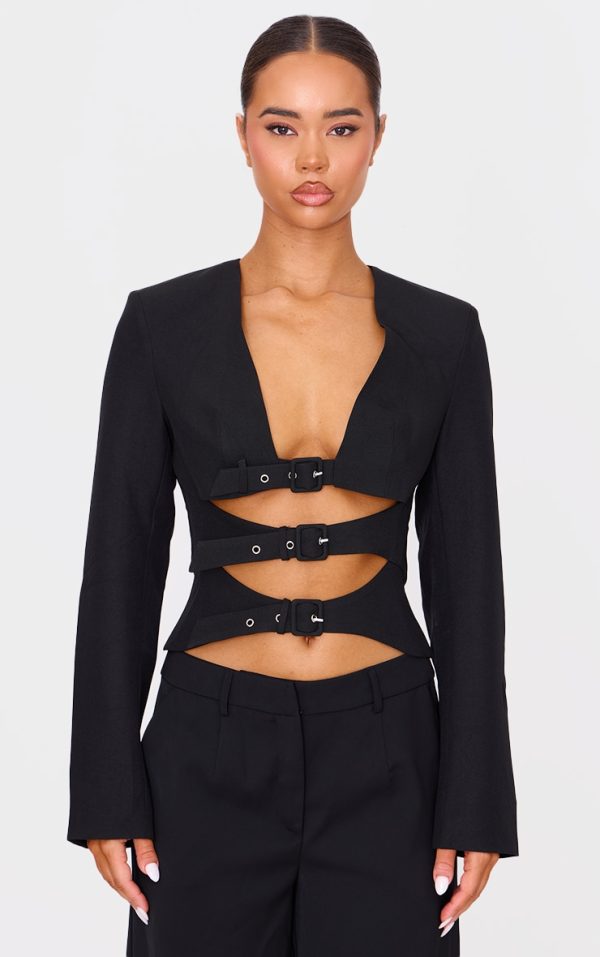 Black Buckle Cropped Blazer