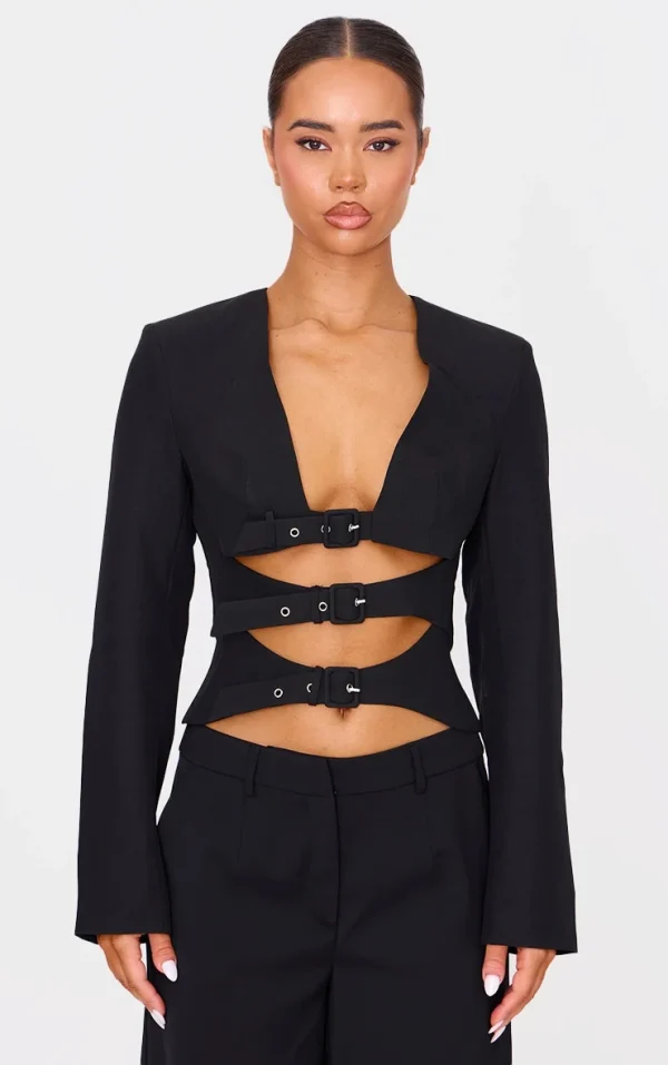 Black Buckle Cropped Blazer
