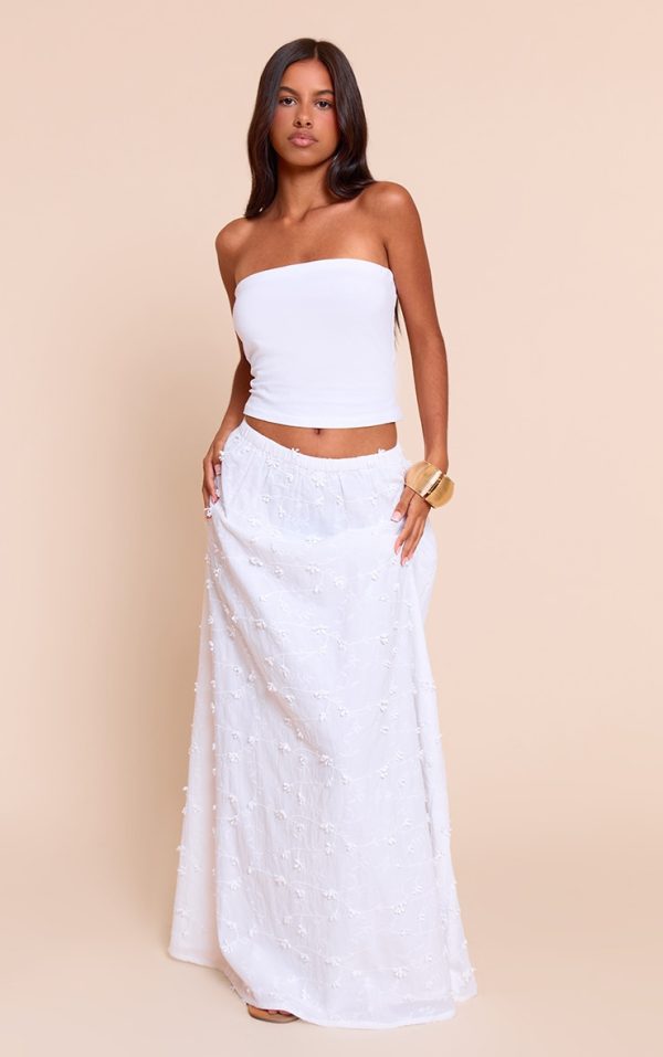 Petite White Appliqué Low Rise Maxi Skirt