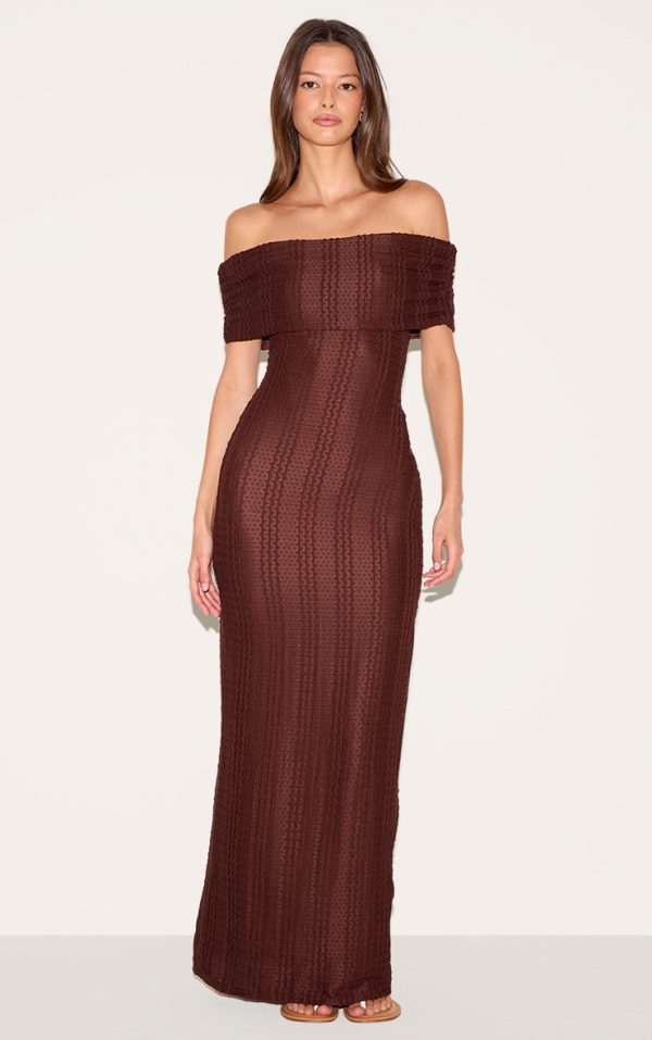 Chocolate Textured Bardot Maxi Dress