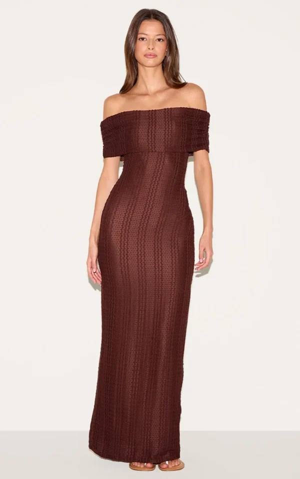 Chocolate Textured Bardot Maxi Dress