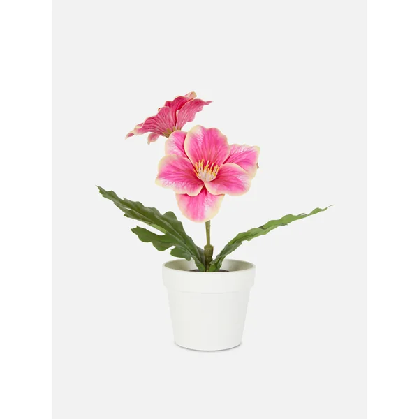 Faux Flower in Plastic Pot - Hot Pink