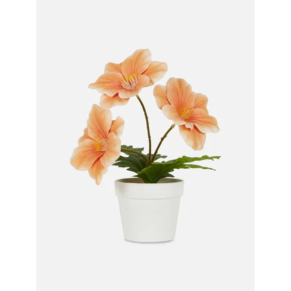 Faux Flower in Plastic Pot - Orange
