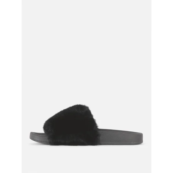 Faux Fur Slides - Black