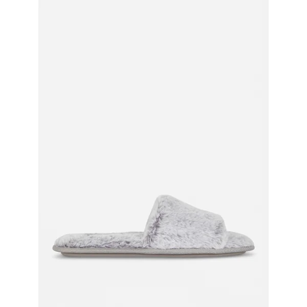 Faux Fur Slippers - Gray