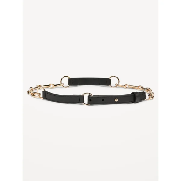Faux Leather Chain Belt for Women - Black Jack