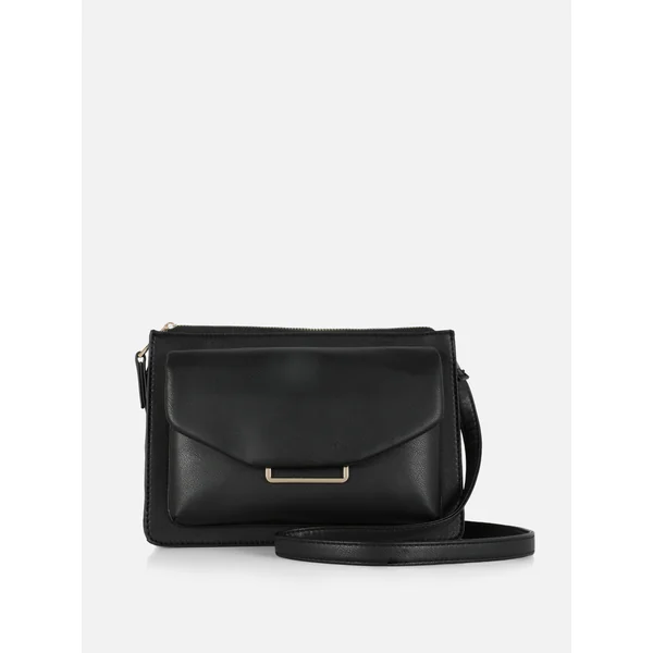 Faux Leather Crossbody Bag - Black