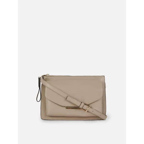 Faux Leather Crossbody Bag - Camel
