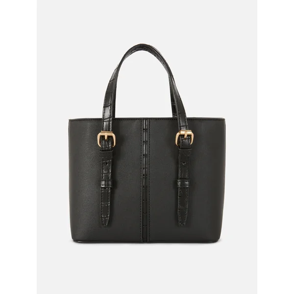 Faux Leather Mini Bucket Tote - Black