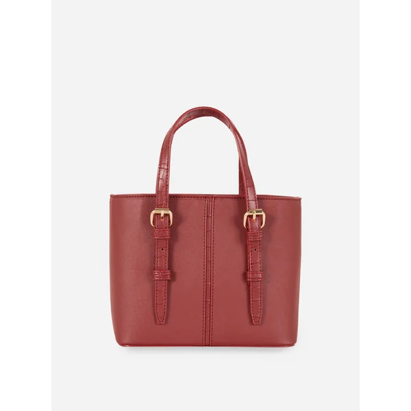 Faux Leather Mini Bucket Tote - Burgundy