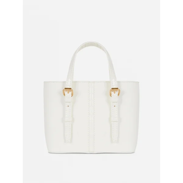 Faux Leather Mini Bucket Tote - White