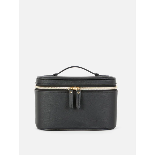 Faux Leather Mirrored Vanity Case - Black