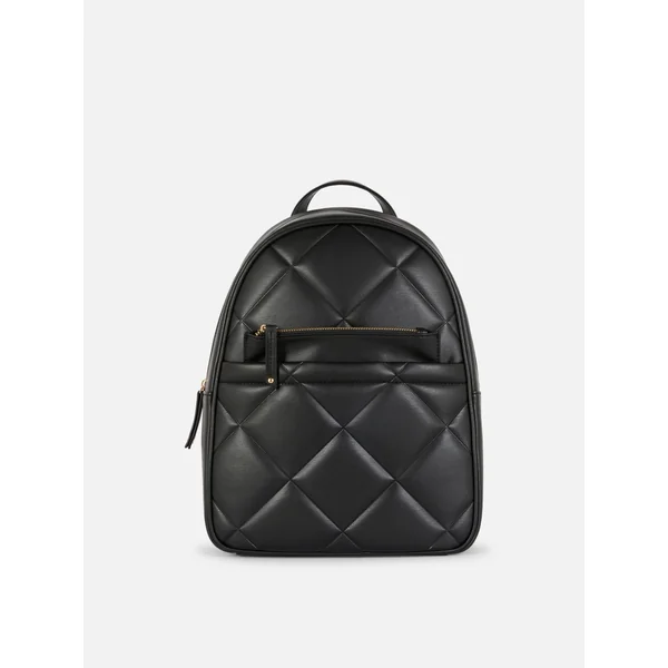 Faux Leather Quilted Backpack - Black