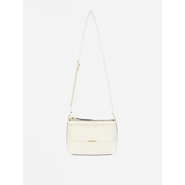 Faux Leather Quilted Crossbody Bag - Ivory