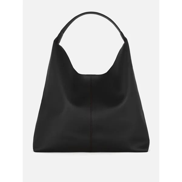 Faux Leather Scoop Shopper Bag - Black