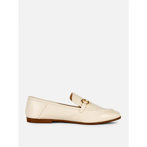 Faux Leather Snaffle Loafers - Ivory