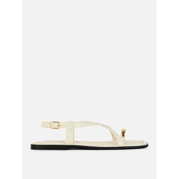 Faux Leather Strappy Toe Loop Sandals - Ivory