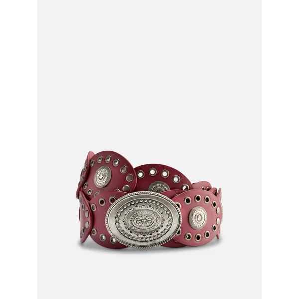Faux Leather Western Disc Belt - Red