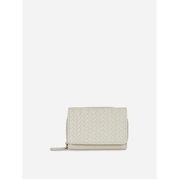 Faux Leather Woven Purse - Ivory