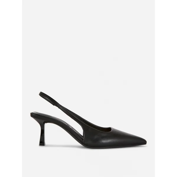 Faux Patent Leather Sling Back Court Heels - Black