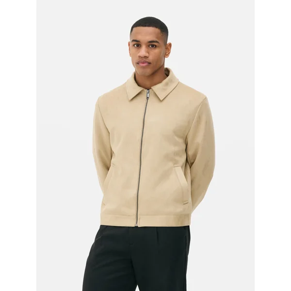 Faux Suede Collared Jacket - Tan