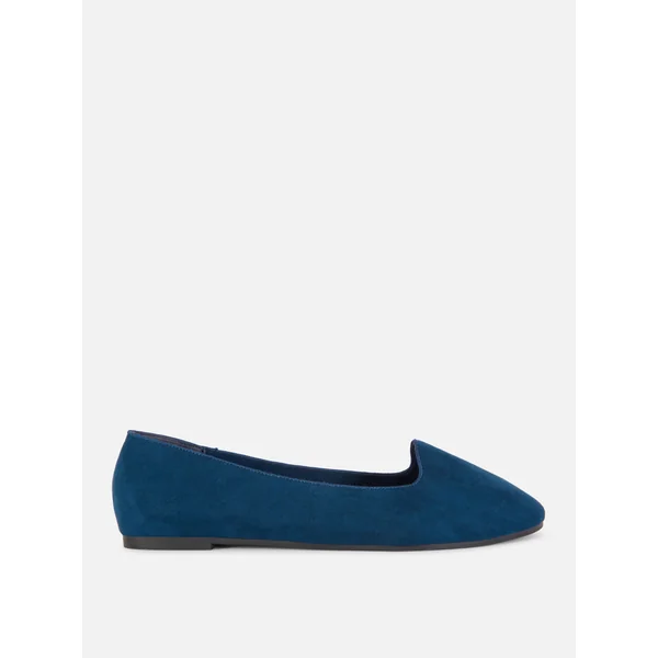 Faux Suede Flats - Navy