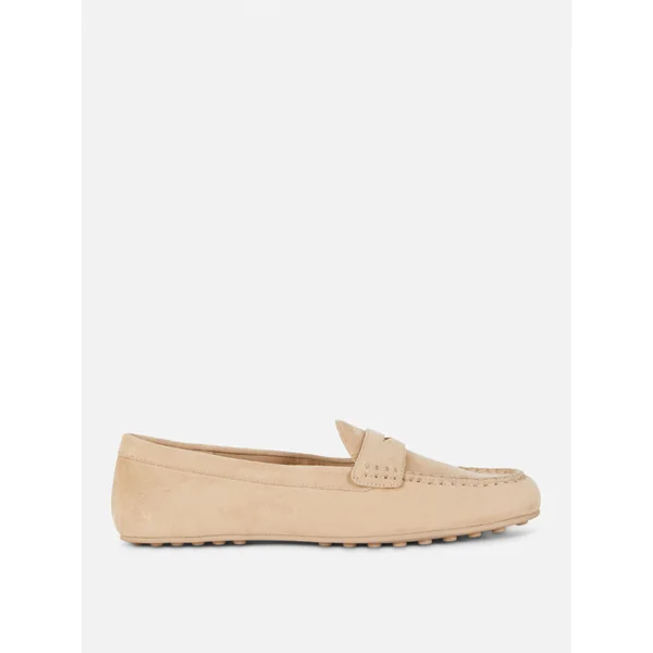 Faux Suede Loafers - Natural