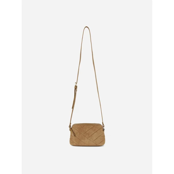 Faux Suede Quilted Crossbody Bag - Tan