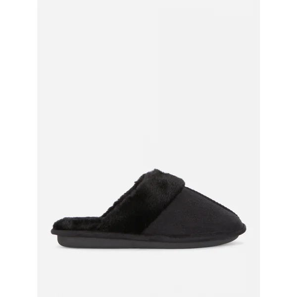 Faux Suede Slippers - Black
