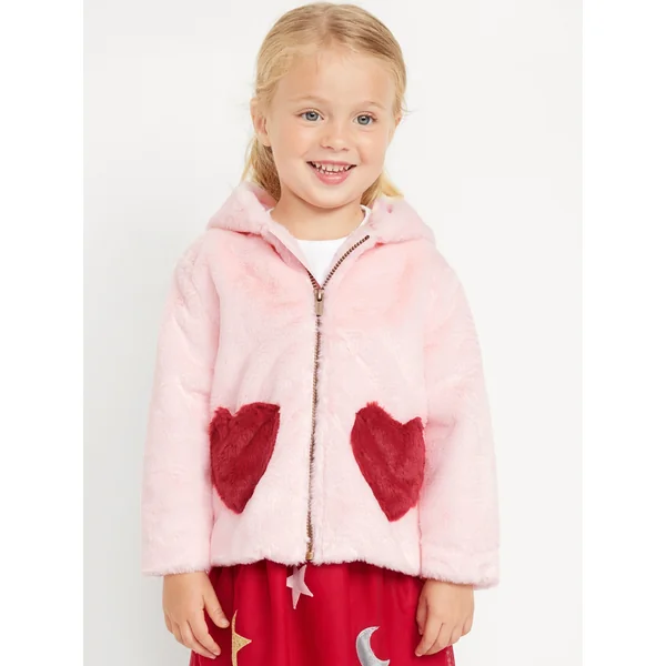 Faux-Fur Heart-Pocket Full-Zip Hoodie for Toddler Girls - Pink Pirouette