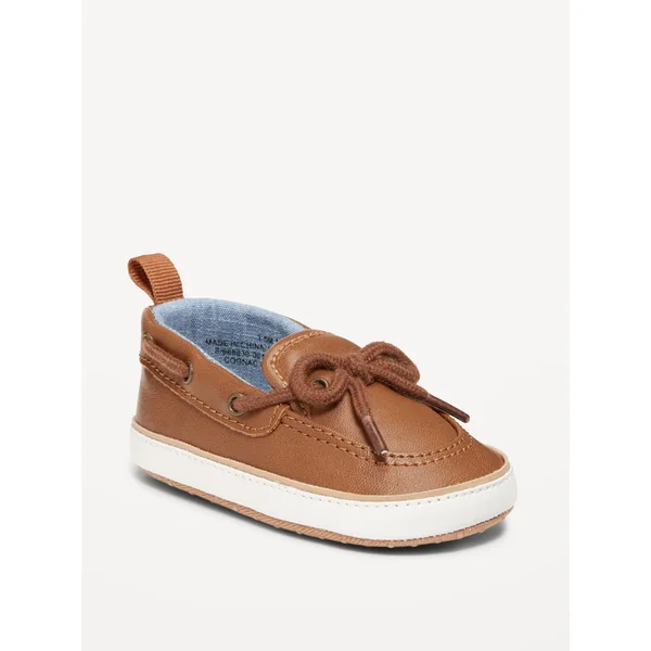 Faux-Leather Boat Shoes for Baby - Brown